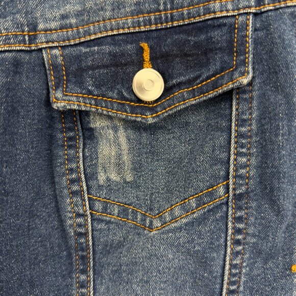 Classic Denim Cropped Distressed Medium-Wash Blue Jean Jacket Size M (No tags) - Picture 4 of 4